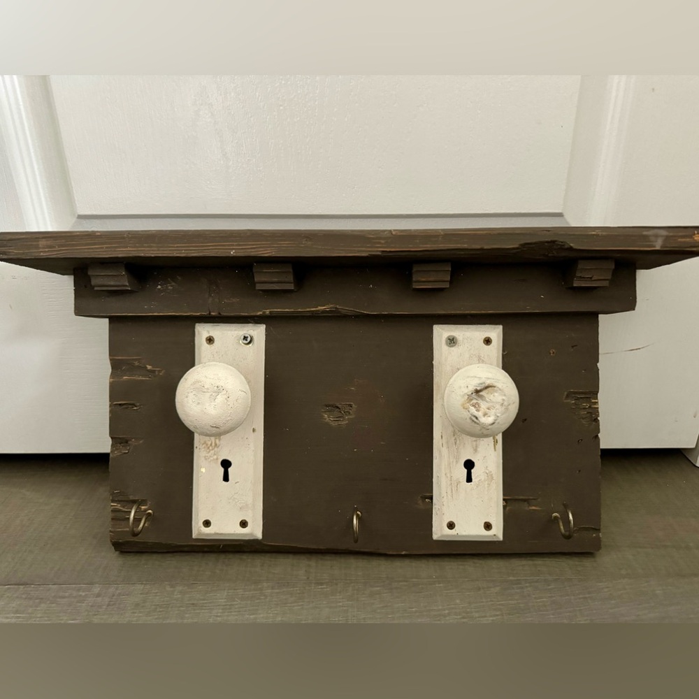 Shabby Chic Coat and Keys Doorknob Hanger and Shelf